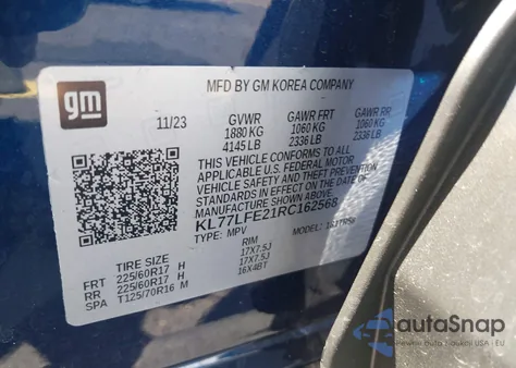 2024 Chevrolet Trax Fwd Sp from USA, damaged, VIN KL77LFE21RC162568